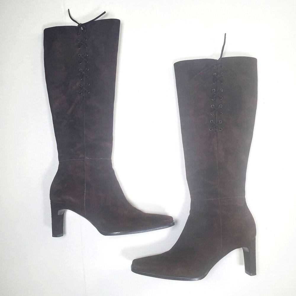 Gianni Bini Women’s Boots Size 6M Brown Suede Knee High Lace Up 3" Heel